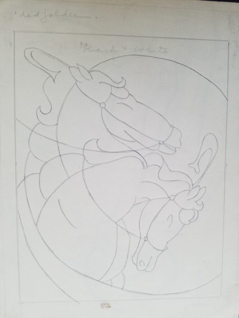 Drawings 12 Pencil drawing of two horse heads in a circle