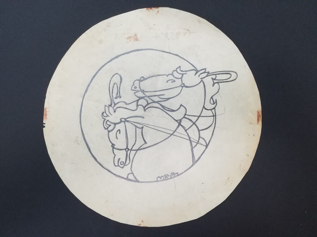Drawings 15 Pencil drawing of two horse heads in a circle