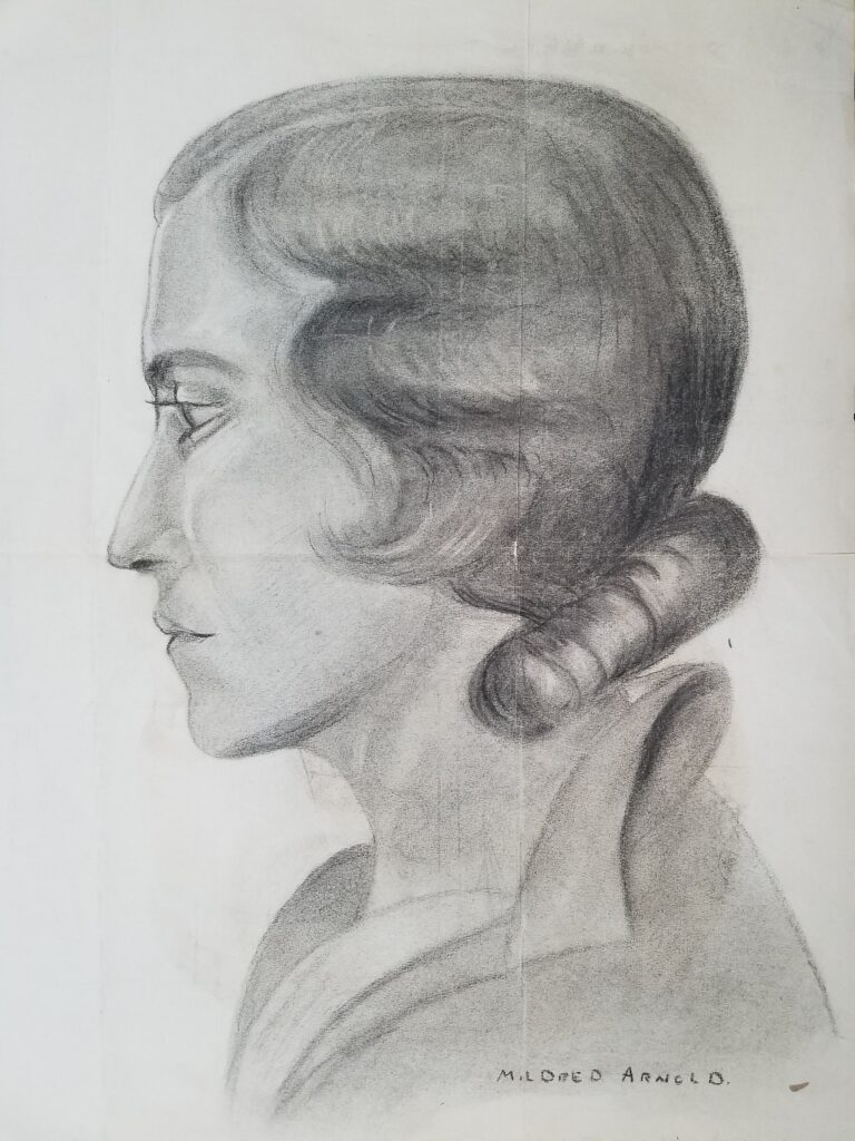 Drawings 1 Pencil drawing of a female-presenting person in profile