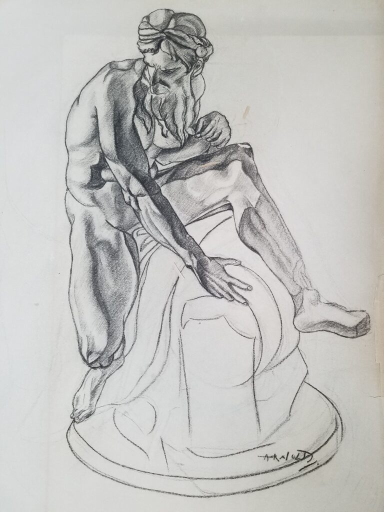 Pencil sketch of Romanesque statue