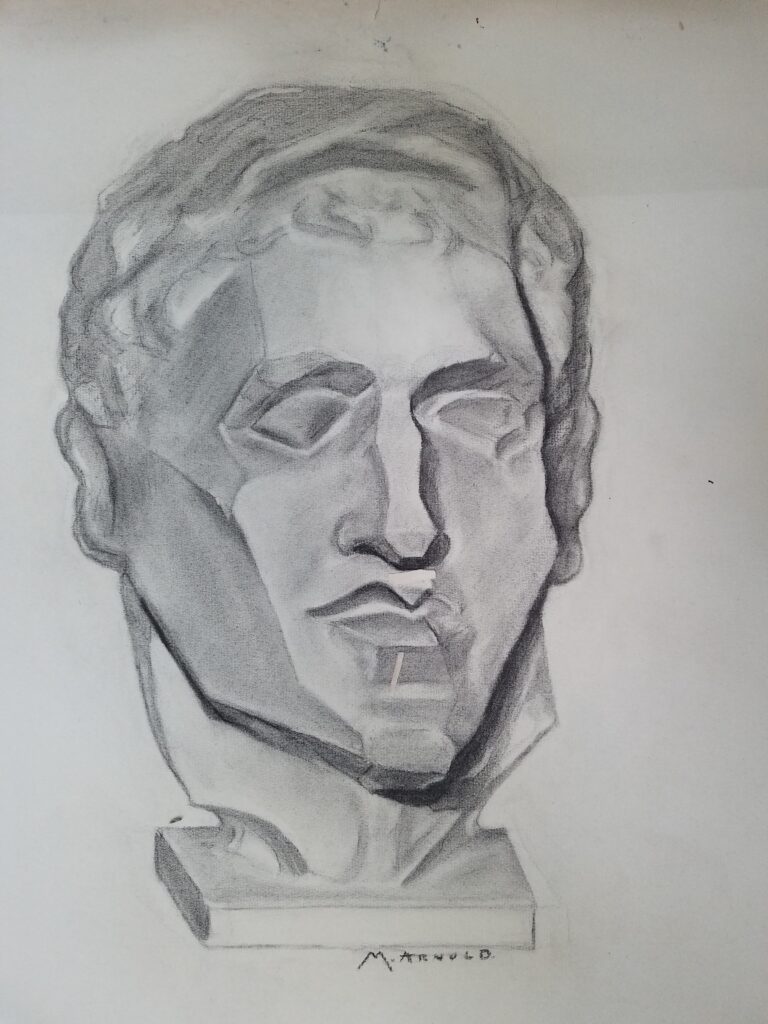 Drawings 11 Pencil drawing of Romanesque male-presenting bust.
