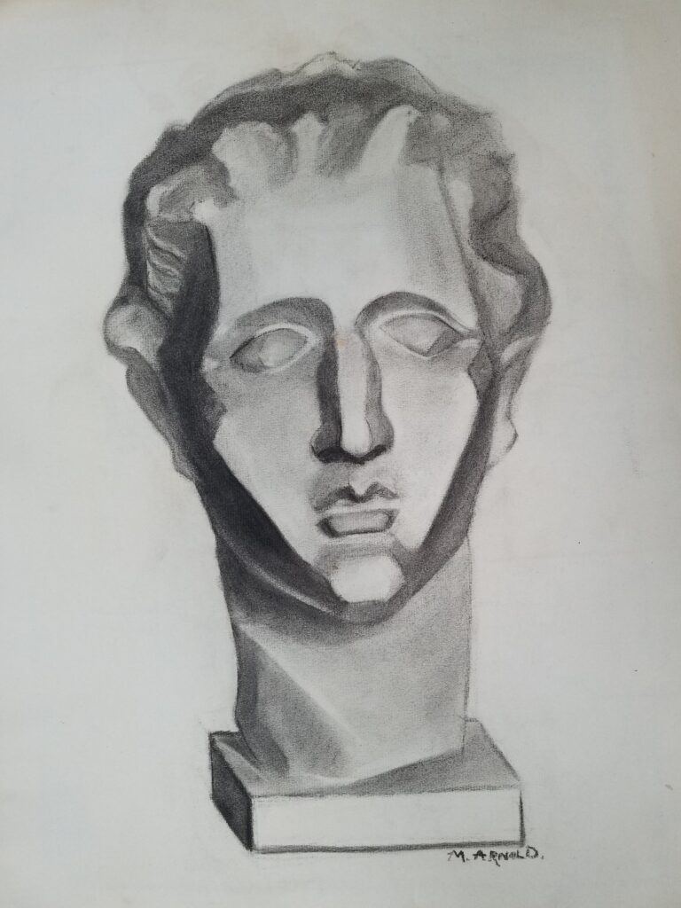Drawings 10 Pencil drawing of Romanesque male-presenting bust.