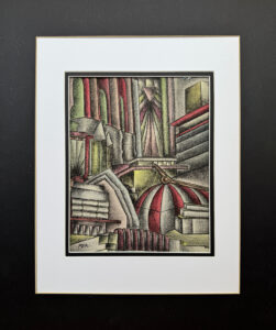 Abstract drawing of architectural shapes. Or maybe they are books?
