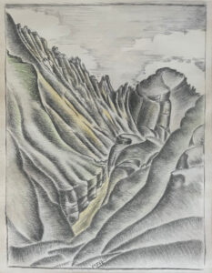 Pencil drawing of mountains and clouds