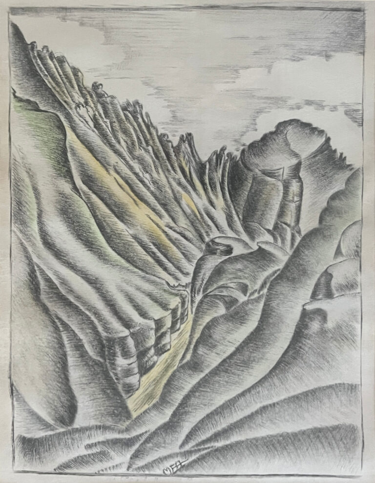 Pencil drawing of mountains and clouds