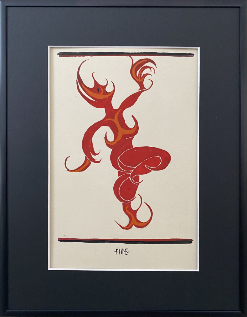 Stylized painting of a elemental creature called fire.