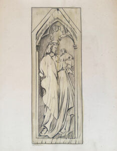 Ink and charcoal drawing of Mary and Jesus