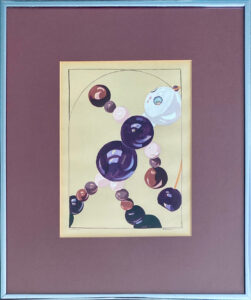 Painting of a doll made of round beads of different colors