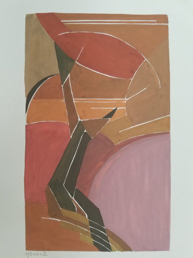 Watercolor geometric shapes collide.