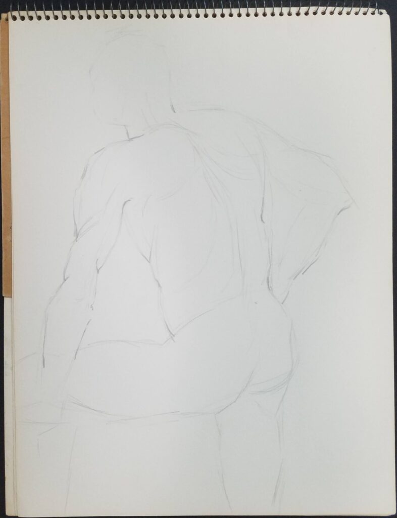 Sketch of male-presenting nude figure from behind
