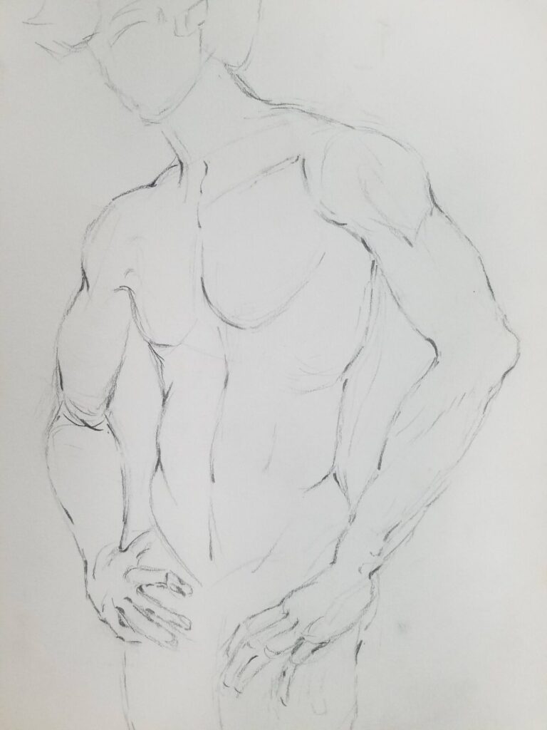 Sketch of male-presenting nude figure