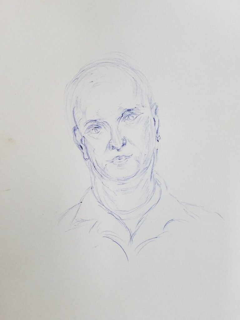 Sketch of male-presenting face with head slightly tilted