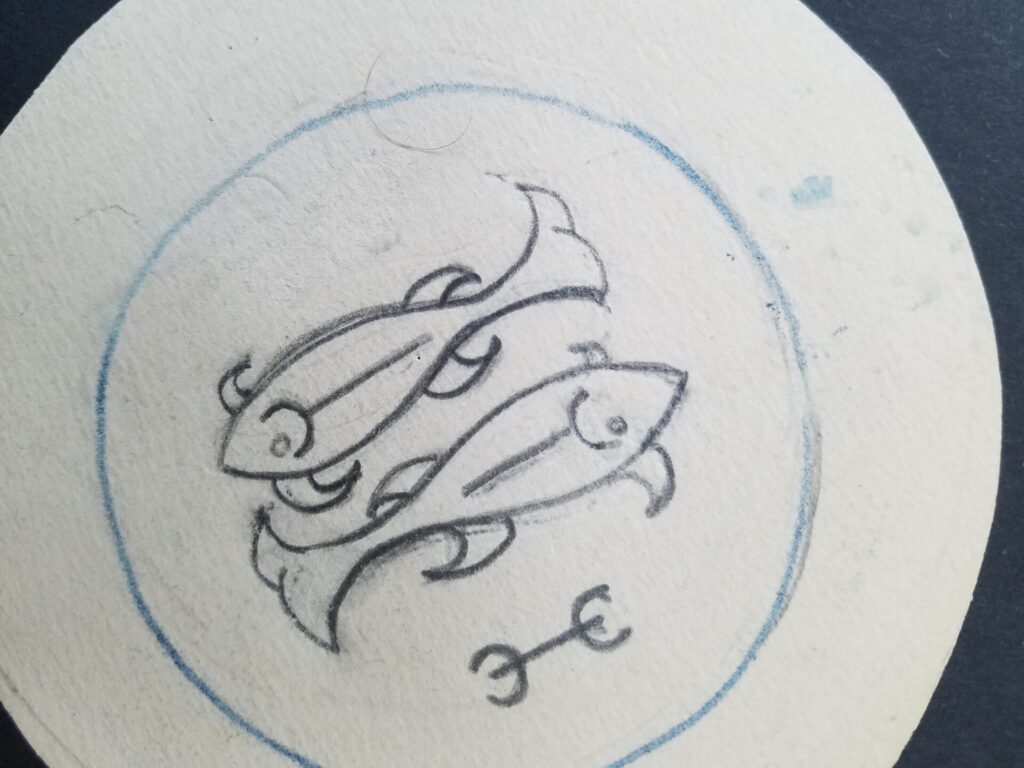 Drawings 28 Drawing of two stylized fish in a circle