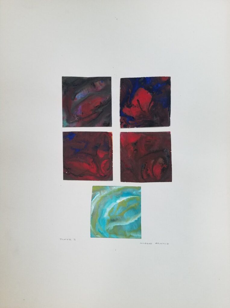 Exercise consisting of five squares filled with marbled color combinations.