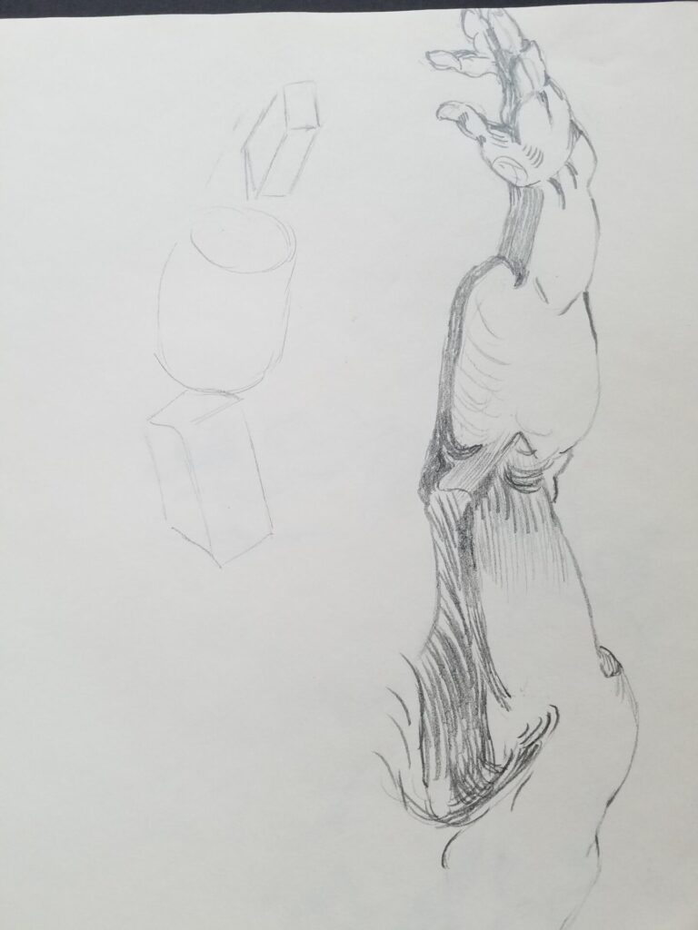 Sketch Diary 8 A page from sketch diary notebook with pencil drawing an outstretched arm