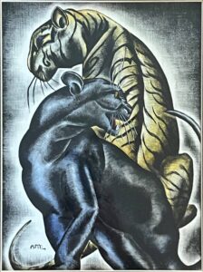 Painting of tiger and black panther