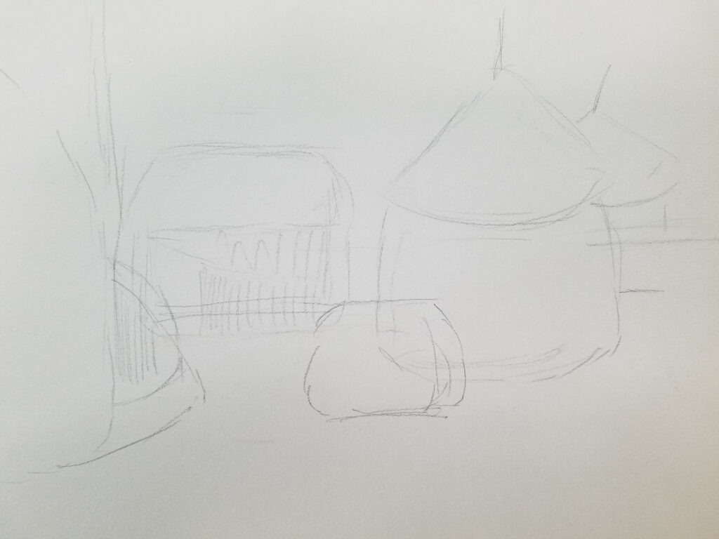 Drawings 40 Very loose pencil sketch of several farm structures
