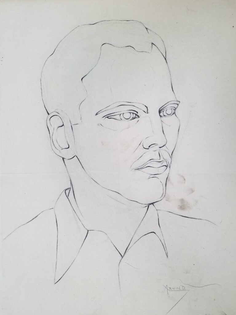 Drawings 2 Pencil portrait of a John Arnold's face in three quarter profile.