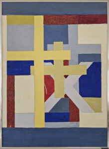 Modern painting of different solid colored shapes
