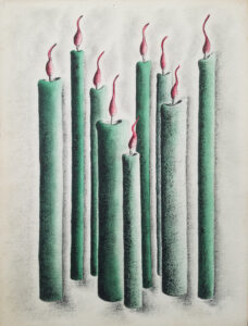 Painting of nine green candles