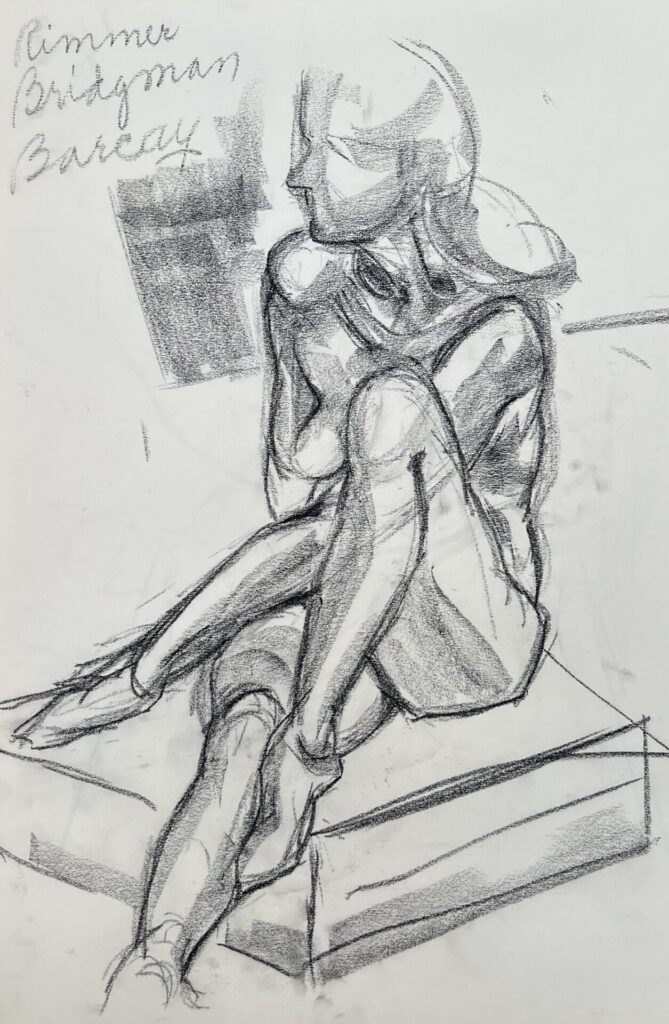 Sketch of nude woman, seater with arm across her front