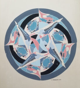 Abstract painting of a pinwheel-like design