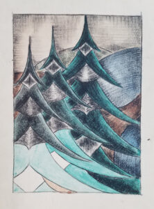 Stylized painting of three trees