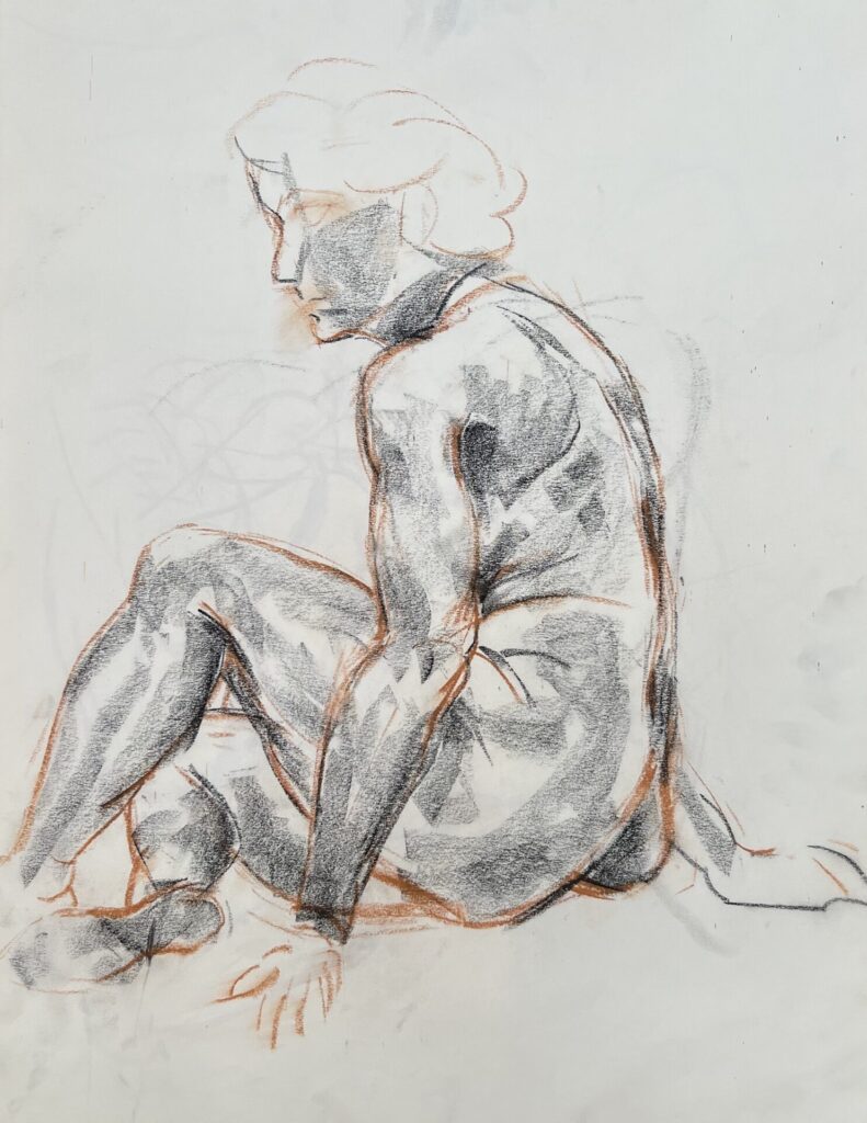 Sketch of nude woman, seated.